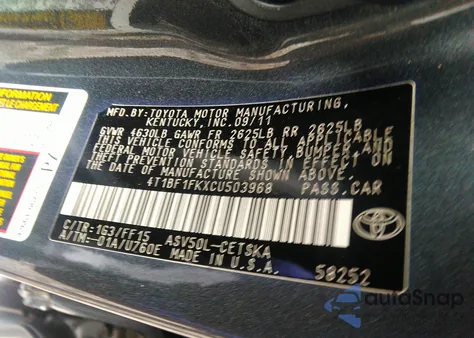 2012 Toyota Camry Se z USA, uszkodzony, nr VIN 4T1BF1FKXCU503968
